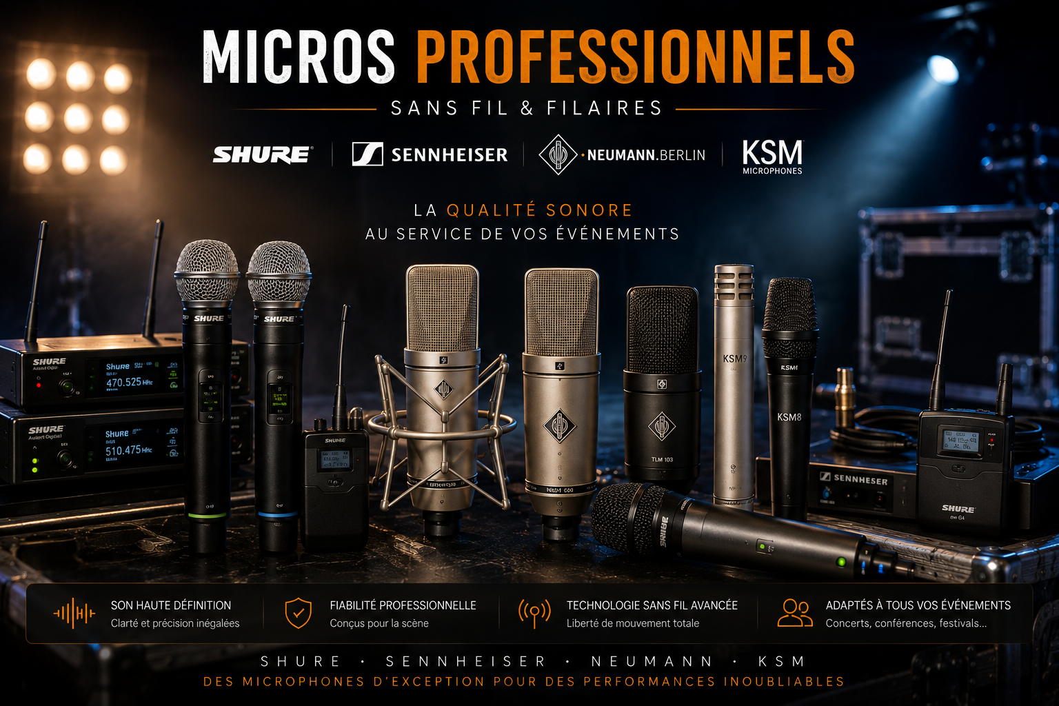 Parc de microphones professionnels et systèmes HF pour la sonorisation événementielle